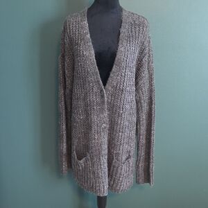 Cozy Chunky Knit Cardigan in Heathered Brown